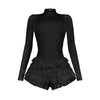 BWQ Women Long Sleeve Lace Ruffles Ruched High Waist Short Jumpsuit Streetwear Backless Street One Piece Romper Playsuit