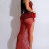 Women Sexy Solid Color Spaghetti Strap Rhinestone Decor Sheer Mesh Irregular Party Dress