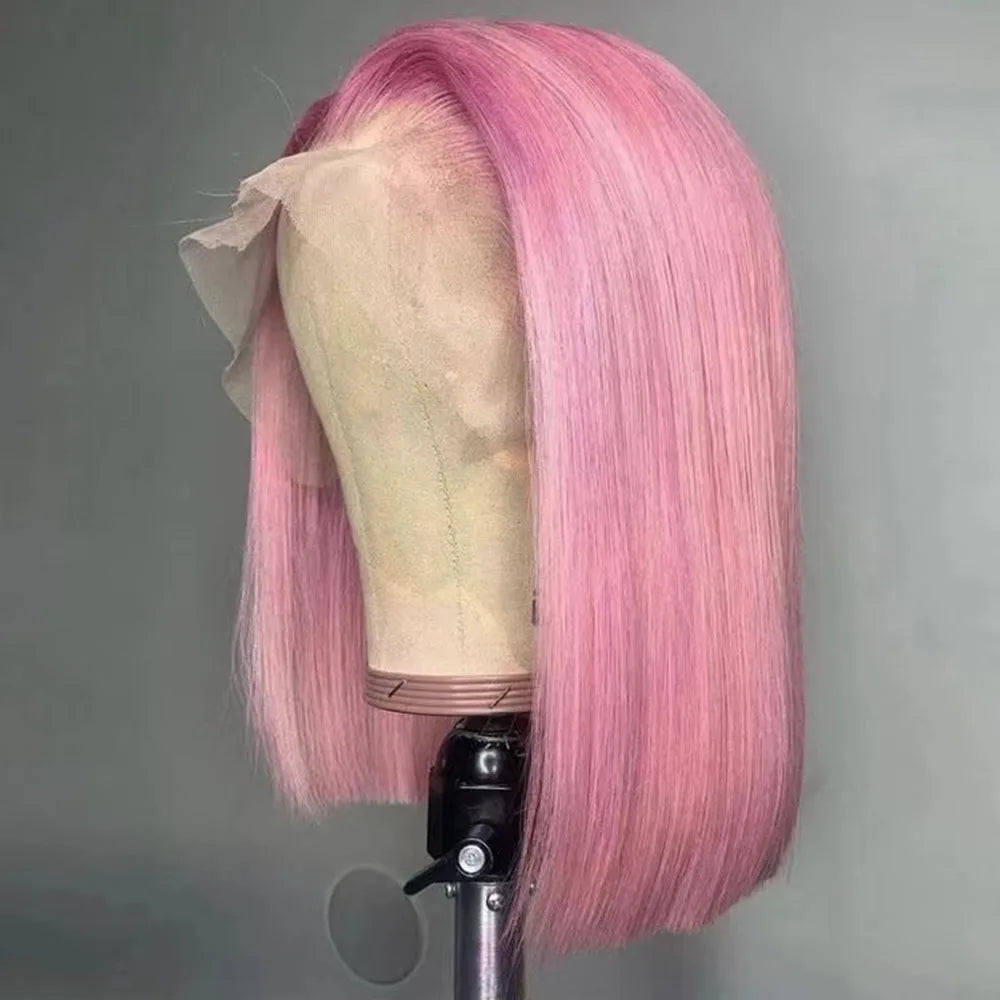 WIF Short Bob Straight Colorful Hair Synthetic Wig Highlight Orange Straight Bob Pink Hair Lace Front Wigs Cosplay Makeup Use