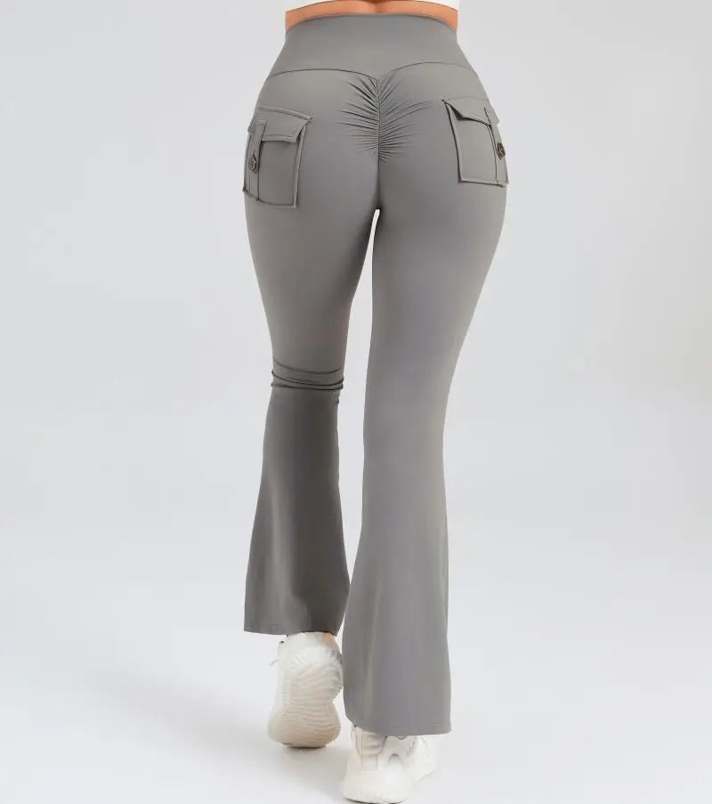 Women Flare Pocket Leggings High Waist Sport Yoga Pants Quick Dry Breathable Leggings Outfit Fitness Gym Clothes Sportwear Pant