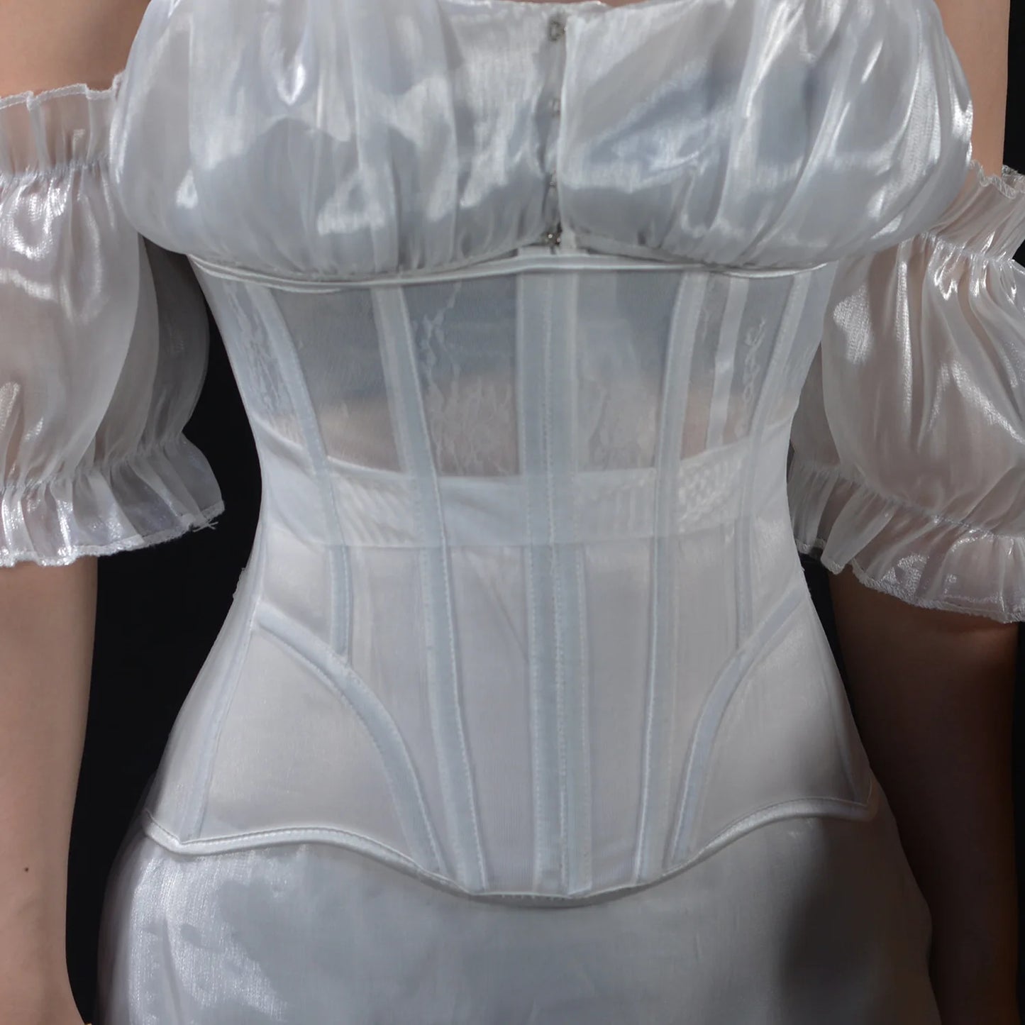Women Abdomen Tight Corset Crops Under Bust Bustiers Breathable Mesh Waist Girdle With Bones Slimming Lace Up Bodices