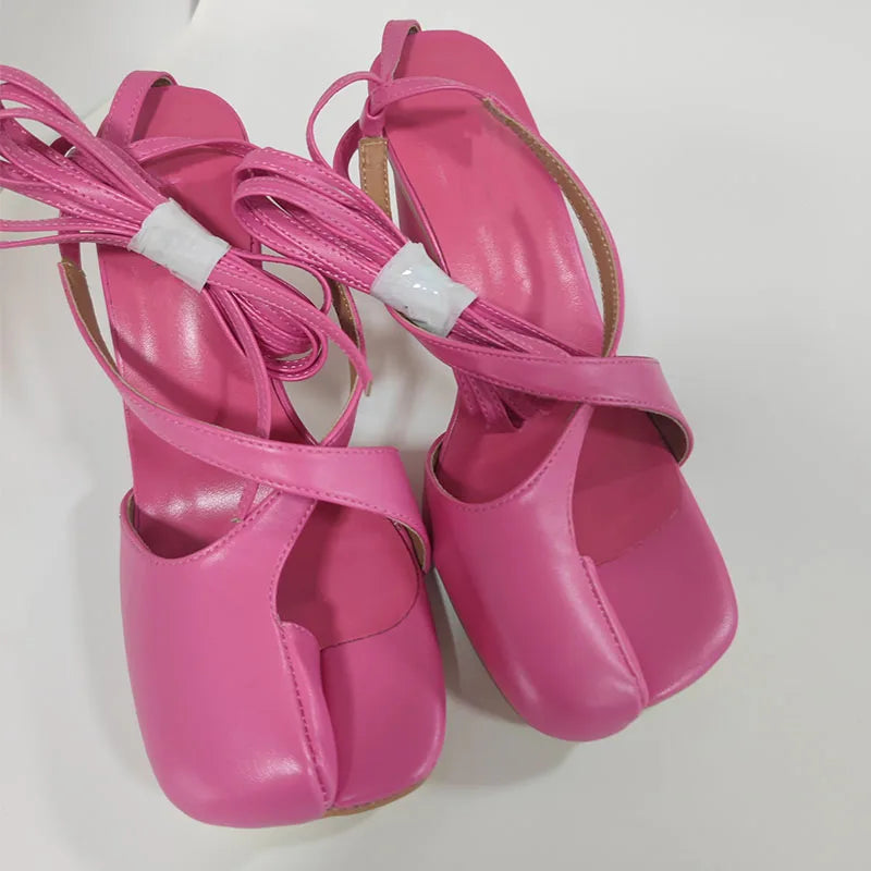 Summer spilt toe women sandals high heel lace up slides
