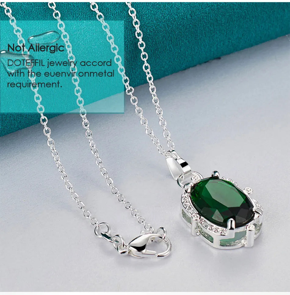 DOTEFFIL 925 Sterling Silver Green Zircon AAAAA Pendant Necklace 16-30 Inch Chain For Woman Fashion Wedding Party Charm Jewelry