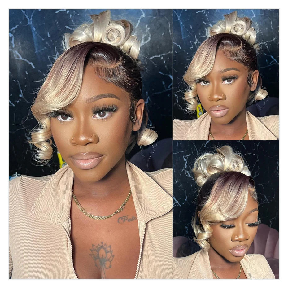 13x6 Lace Frontal Wig Brazilian Straight Human Hair Wig 2 Tone Dark Root 1B 613 Ombre Blonde Lace Front Wigs For Black Women 40"