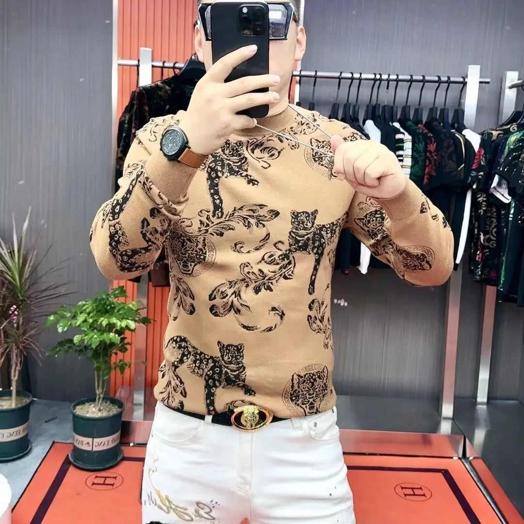 Men's T-shirt with Fashionable Personality Handsome and Versatile Trend Long Sleeved Men's Base Shirt Thick Style