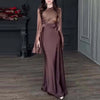 Vintage High Waisted Women Satin Long Dress New Ladies Temperament Crew Collar Dresses Elegant Slim Long Sleeve Banquet Dresses