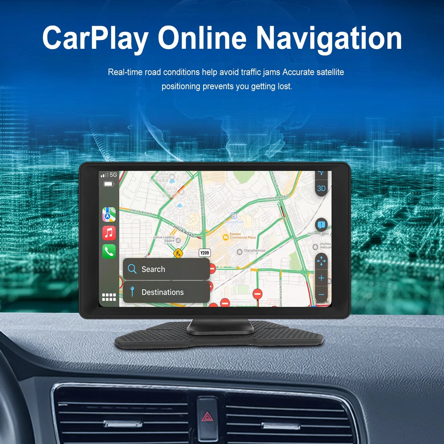 Podofo 9" Car Radio Multimedia Video Player Wireless Carplay Android Auto Car Mirror DVR Recorder Dashboard For Nissan Toyota