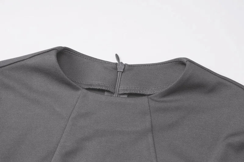 Hugcitar 2024 Spring O Neck Long Sleeve Solid Patchwork Zip Up Sexy Bodycon Mini Dress Women Fashion Outfits Birthday Party Y2K