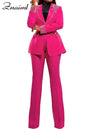 Znaiml Elegant Formal Office Lady Two 2 Pieces Women Clothing Pearls Blazer Coat and Straight Pants Work Business Matching Sets