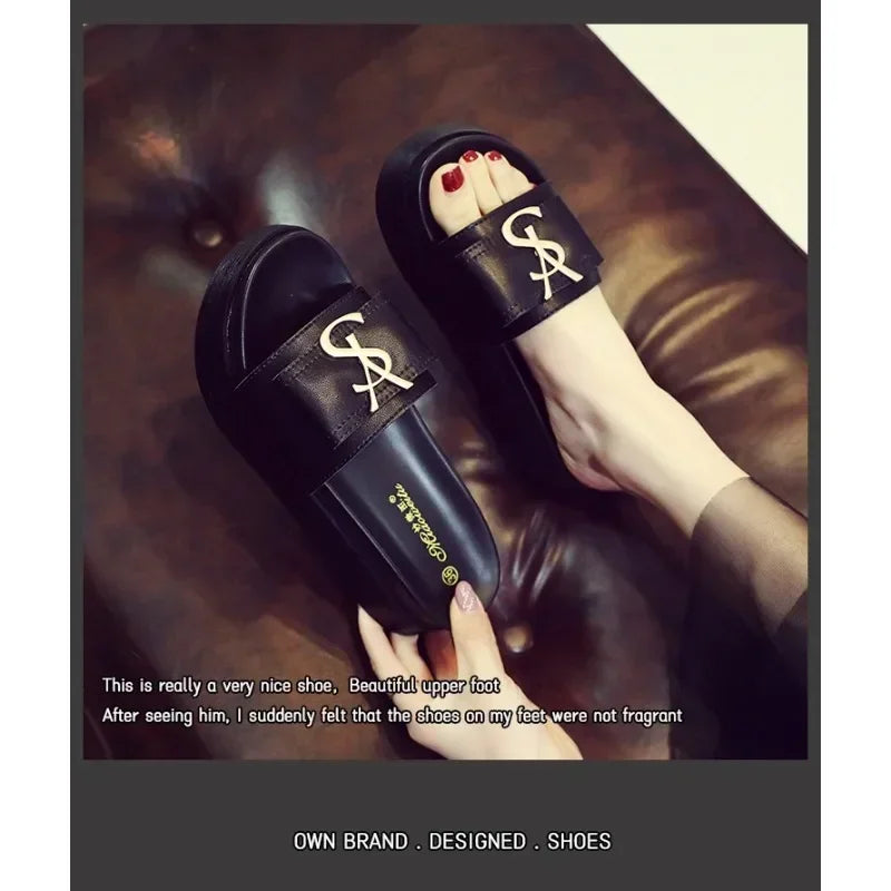 Slippers Summer Shoes Women Platform Design Slides Fashion Letters Ladies Shoes Casual Slipper Indoor Non-slip Slippers Sandals