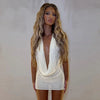 Knit Sequin Halter Mini Dress Women Sexy Deep V-neck Sleeveless Backless Hip Package Party Evening Dresses Chic Ladies Beachwear