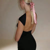 Elegant Women Dress Basic Short Sleeve Sexy Backless Slim Fit Summer Casual Vintage Gothic Streetwear Long Dress