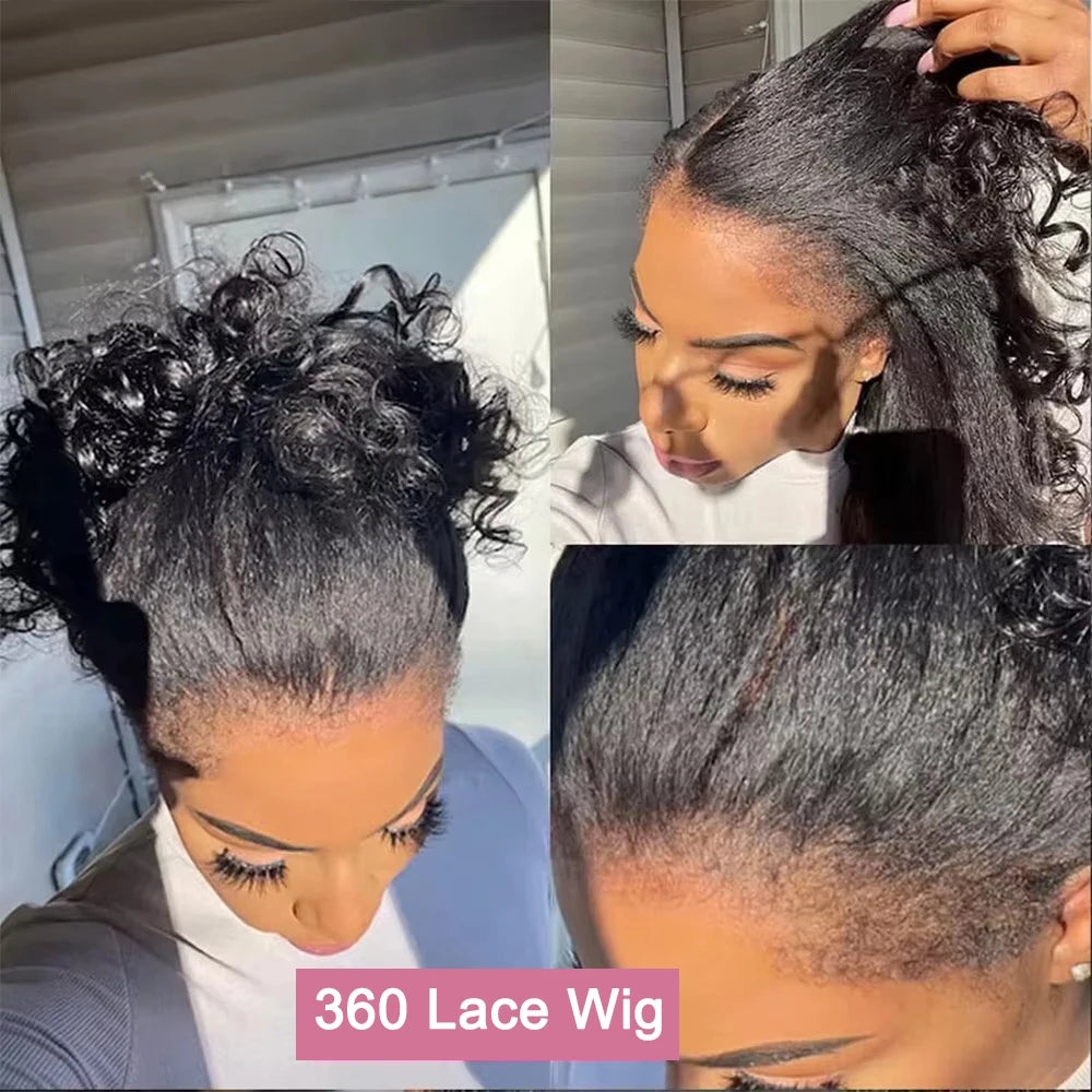 High Density Kinky Straight 360 Lace Front Wigs Human Hair Brazilian 40 Inch Yaki Straight 13x6 HD Lace Frontal Wig Preplucked