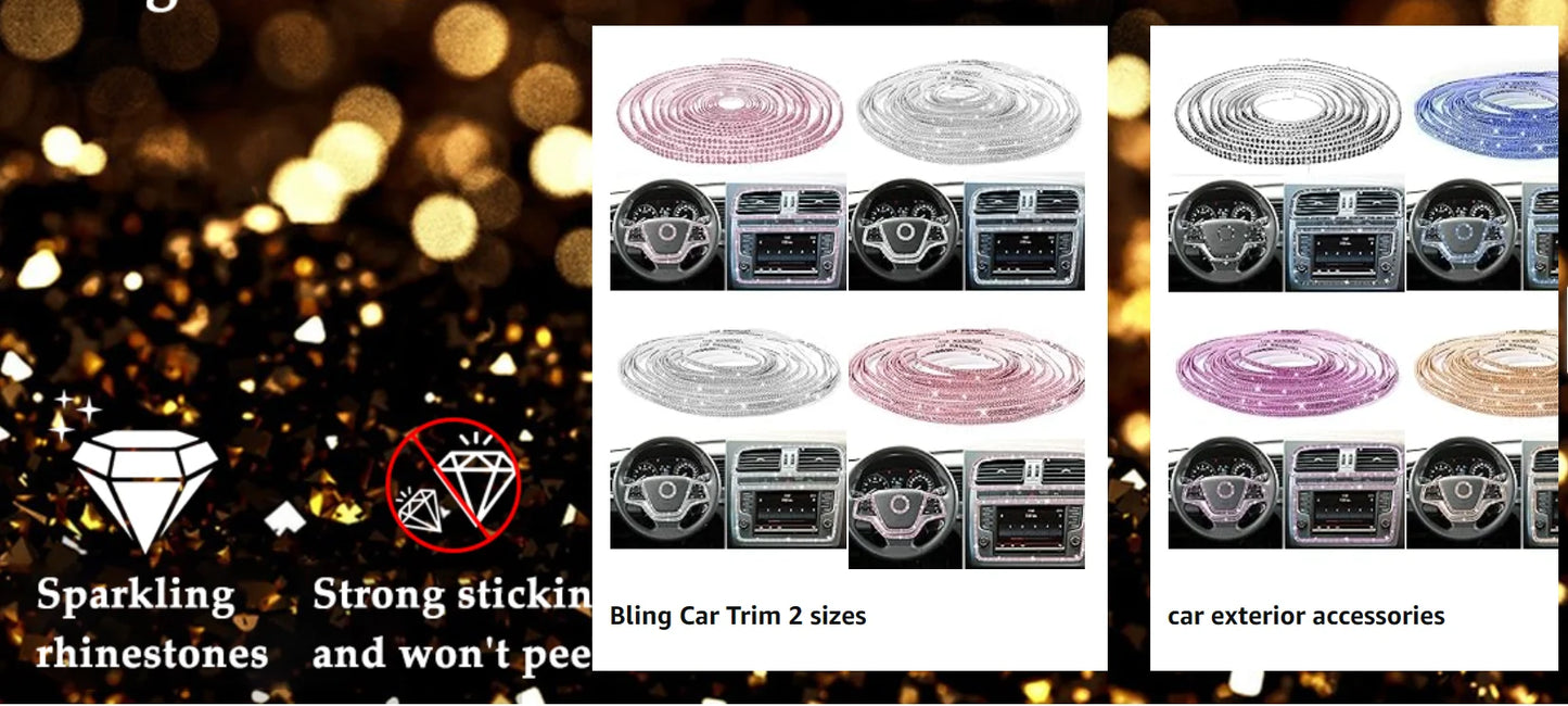 Pink Bling Car Trim Self-Adhesive 16.4Ft Rhinestone Car Interior Accessories for Women Car Crystal Door Stickers Car Dashboard s
