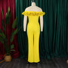 Luxury Jumpsuits & Rompers for Woman Off the Shoulder Ruffles Short Sleeve High Waisted Solid New Year 2025 Christmas Overalls