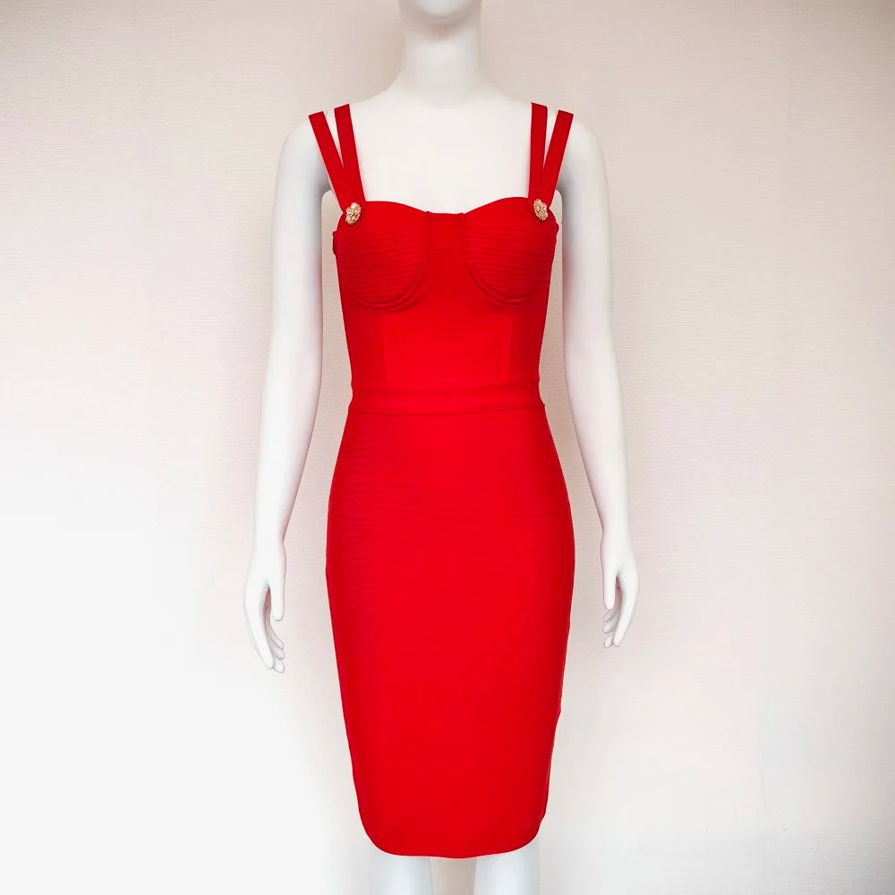 BEAUKEY Summer White Rhinestone Bandage Evening Dress Women Luxury Maxi Spaghetti Strap Red Club Celebrity Evening Party Vestido