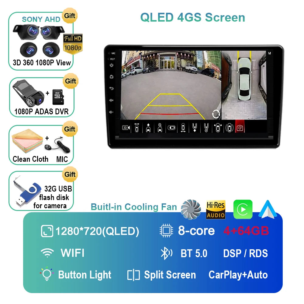 Android 14 For Audi A4 II 2 B6 III 3 B7 2000 - 2009 S4 2002 - 2008 RS4 2005 - 2009 Car Radio Multimedia Video Player Navigation