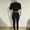 Joskaa Elegant 2 Piece Set Women Sexy Hollow Pin Short Sleeve Crop Tops and Pencil Pants Matching 2025 Summer Party Club Outfits