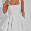 Mozision Sequins Bow Backless Sexy Mini Dress For Women Robe Fashion Square Collar Sleeveless High Waist A-line Club Dress