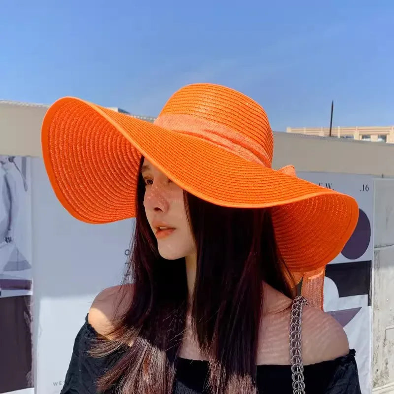 Summer straw hat beach Korean style seaside large brim outdoor sun protection sun hat vacation foldable straw hat  여름모자  모자