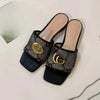 Summer Square-Toe Embroidered Buckle Flat Sandals Non-Slip Outdoor Slippers for Women Men Beach Walking