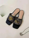 Summer Square-Toe Embroidered Buckle Flat Sandals Non-Slip Outdoor Slippers for Women Men Beach Walking