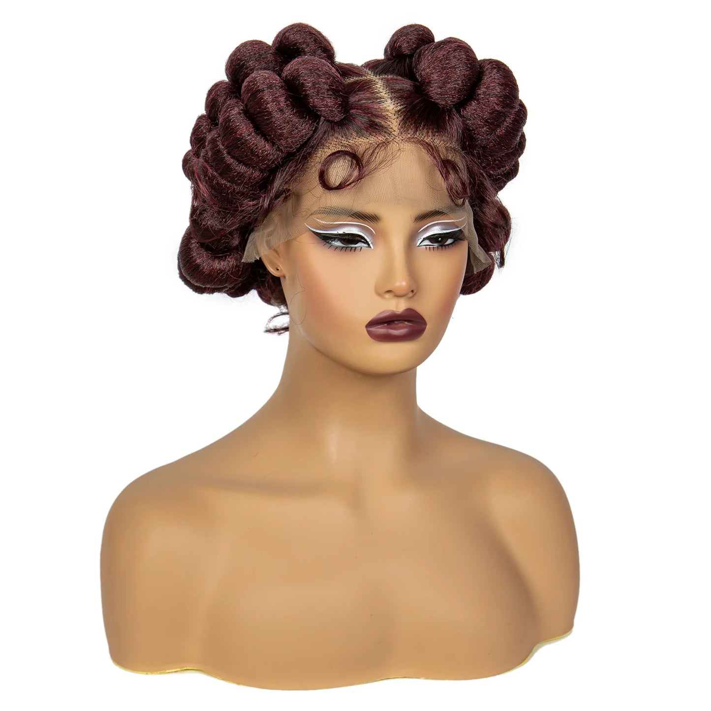 Natural Color 6Inch Transparent Full Lace Braided Wigs Short Cute Handmade Bantu Synthetic Braided Lace Wigs Knotless Braids Wig