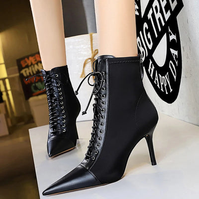 BIGTREE Shoes Cross Straps Sexy Women Boots Pointed Toe Stiletto High-heel Boots 2025 New Women's Ankle Boots Plus Size 42 43