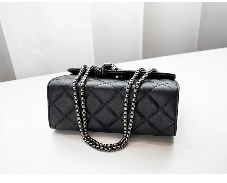 Black Luxury Handbags And Purse Women PU Leather Messenger Shoulder Bag Plaid Female Crossbody Bag Tassel Quilted  Brand