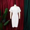 Dress Women Mid Length Dresses Green Slim Ruffles Bodycon Round Neck Short Sleeve Sexy Elegant Party High Waist Vestidos