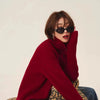 Turtleneck 100% cashmere sweater women loose thickening age reduction niche vintage red crewneck sweater women long sleeves