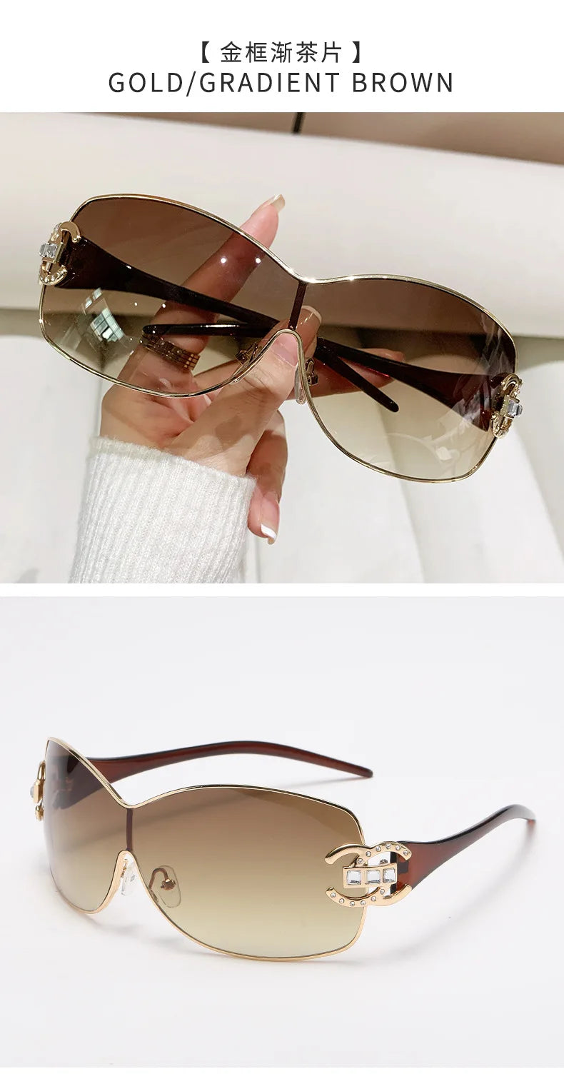 New Fashion Y2K Sunglasses Women's Integrated Surround Sun Glasses Retro Brand Designer Women Eyewear UV400 Oculos De Sol