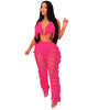 RT Sexy Women Crochet Set Two Pieces Set Halter Backless Top Pants Tassels Knitted 2 Pieces Set Hollow Out Crocheted Beach Set
