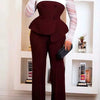 Women Elegant Two Piece Pants Set Female Office Wear White Mesh Sleeves Slim Top and Slacks Pant Sets Sexy Chic Spring Outfits