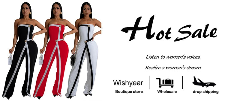 Wishyear Irregular Off Shoulder Sleeveless Strapless Jumpsuits Women Button Patchwork Wide Leg Pants Evening One Piece Outfits