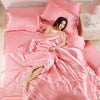 Nordic Satin Silk Bedding Set with Duvet Cover Bed Sheet Pillowcases Luxury Solid Single Double Couple Pillow Case Bedsheet