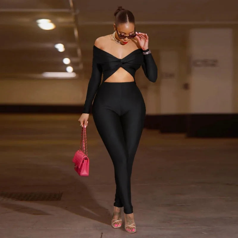 Leosoxs Women Hollow Out Sexy Party Clubwear Long Sleeve Jumpsuits 2024 Winter Autumn Slash Neck Crop One Piece Suit Rompers