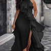 Lemongor Wedding Bridesmaid White Dress 2025 New Sleeveless Layered Ruffled Solid Color Split-Side Elegant Party Evening Dresses