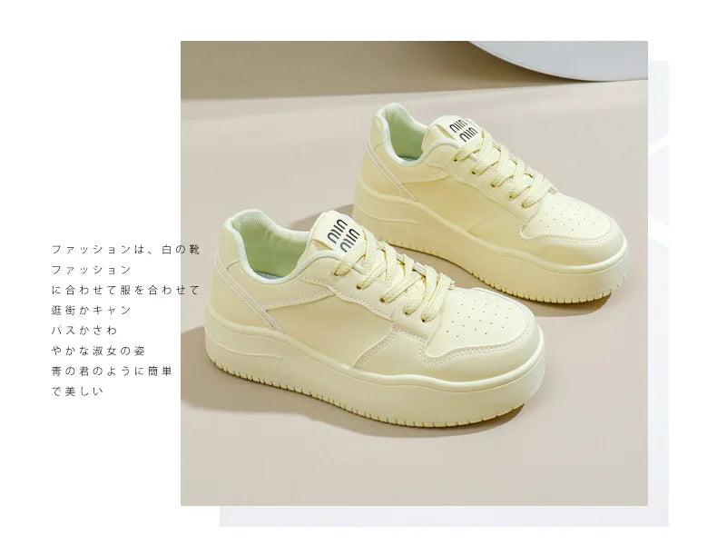 2025 New spring shoes for women green trainers platform lace up sneakers woman hip hop chunky sports shoes faux leather sneaker