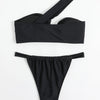 Bikini Set Women Sexy Sleeveless One Shoulder Swimsuit Two-Piece Swimwear 2025 Summer New Fashion Solid Color Bathing Beachwear