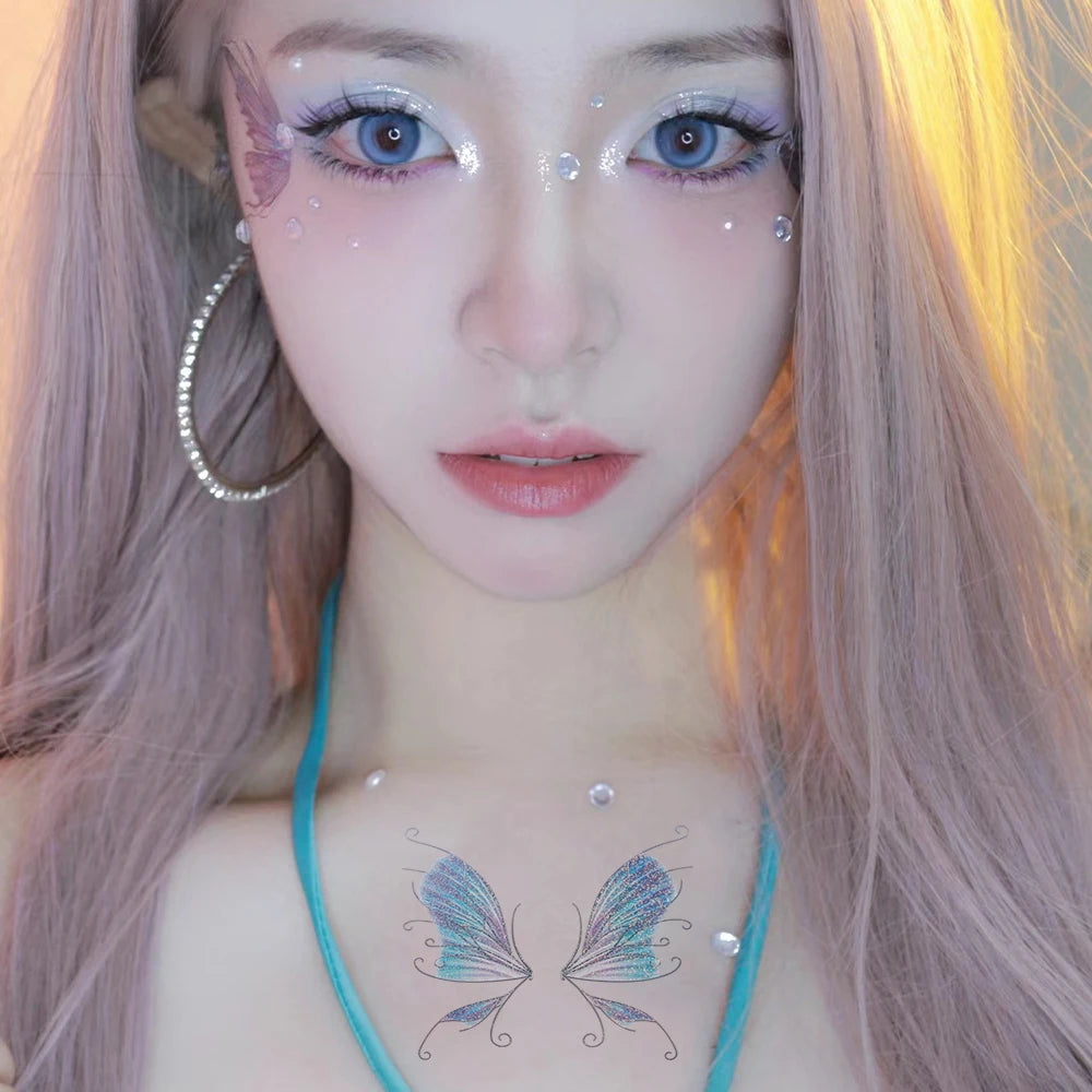 3D Fairy Butterfly Wings Shiny Tattoo Sticker Waterproof Eyes Face Body Art Fake Tattoos For Women Makeup Dance Music Festival