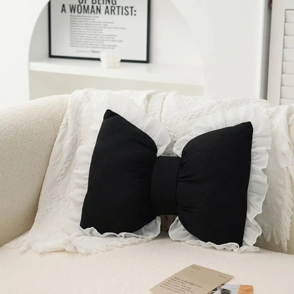 Pink Bow-shaped Pillow Ruffle Lace Decor Plush PP Cotton Filling Pillow Bed Couch Sofa Support Pillow Car Seat Companion Pillows