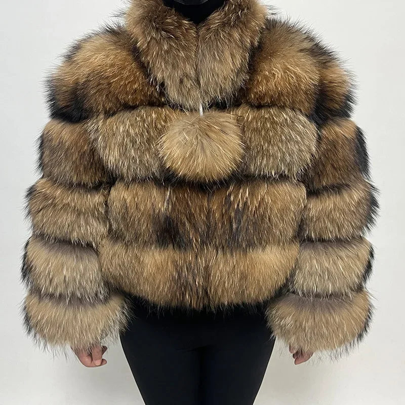 2025 MAOMAOKONG Natural Real Fox Fur Coat Women Winter Long Sleeve Luxury Raccoon Fur Jackets Thick Top Female Furry Coat Vest