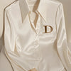 Elegant French Women's White Satin Shirt Turn-down Collar Long Sleeve Blouse Autumn/Winter for Women Casual Simple Office Lady