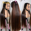 Double Drawn 13x6 HD Lace Frontal Wig Bone Straight Lace Front Wig Ombre Brown Colored Glueless Human Hair Wigs Ready To Go