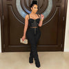 Sexy Solid Color Women's 2-Piece Slim Fit Open Back Zipper Tank Top+High Waist Trouser Set Amazing Bust Wrapping Street Clothing
