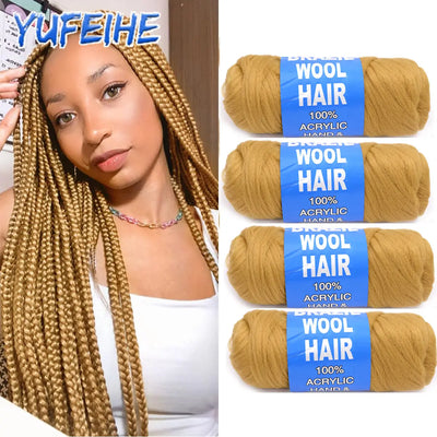 4 Pack Brazilian Wool Hair Synthetic Crochet Hair Extensions for Women African Hair Yarn for Braiding Senegalese Twist Fake Hair