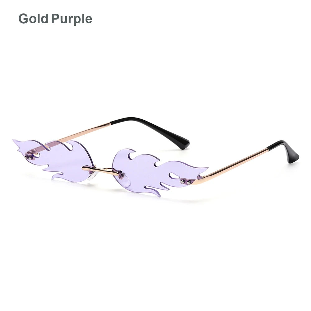 Fashion Fire Flame Sunglasses Women Men Rimless Wave Sun Glasses UV 400 Eyewear Luxury Trending Narrow Sunglasses