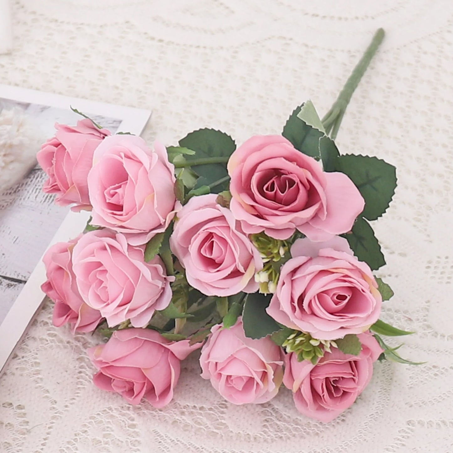 Artificial Flowers Silk Rose Bouquet Leaves Fake Flower For Vase Party Home Table Wedding Valentine's Day Gift Decoration