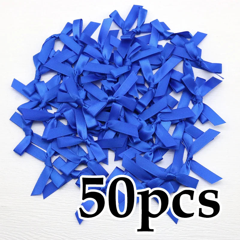 (50 Pcs) 4*4cm Colourful Ribbon Bows Small Size Polyester Satin Ribbon Bow Flower DIY Craft Decoration
